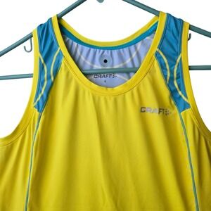 Craft Women's Yellow Blue Geometric Racerback Running Tank Top Small